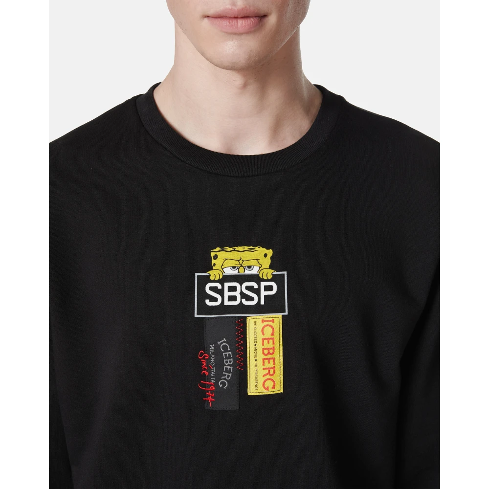 Iceberg Poeder witte crewneck sweatshirt in scuba stof en logo Black Heren