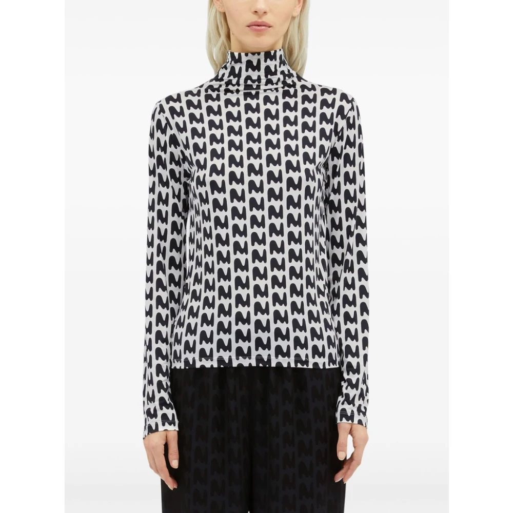Msgm Hoge Hals Stretch T-shirt Zwart & Wit Black Dames