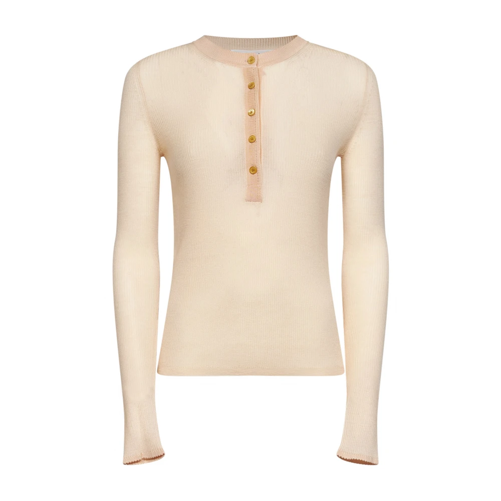 Chloé Long Sleeve T-Shirts, Female, S, Ribbed-Knit Henley Shirt Orange