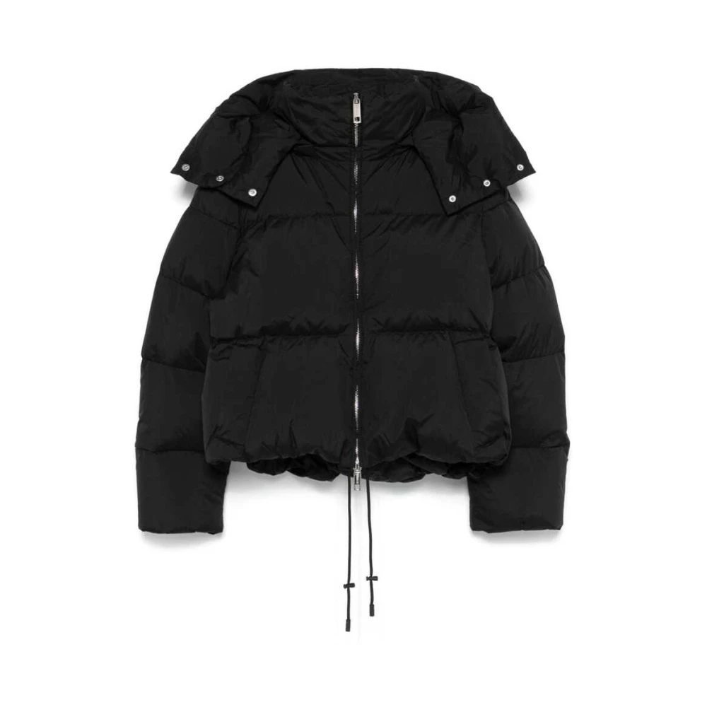 SPORTMAX Zwarte Gewatteerde Jas met Afneembare Capuchon Black Dames