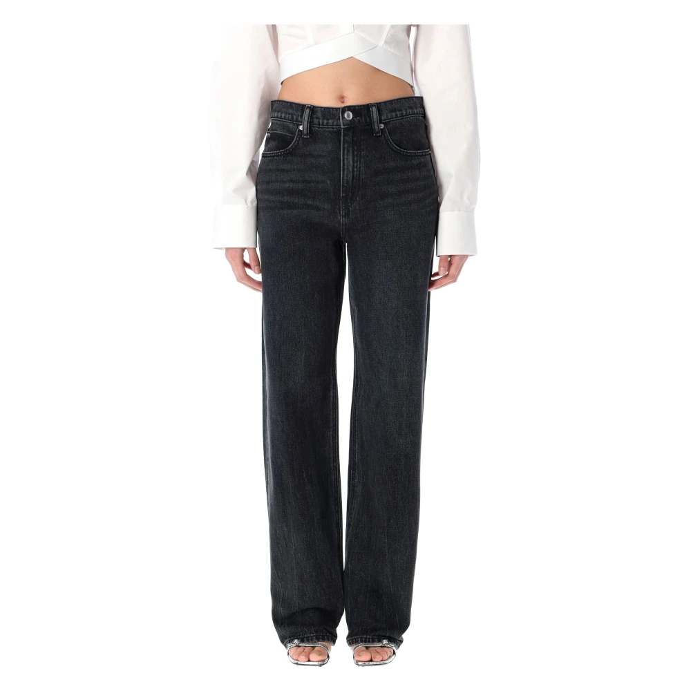 Alexander wang Relaxed Straight Geborduurde Zak Jeans Gray Dames