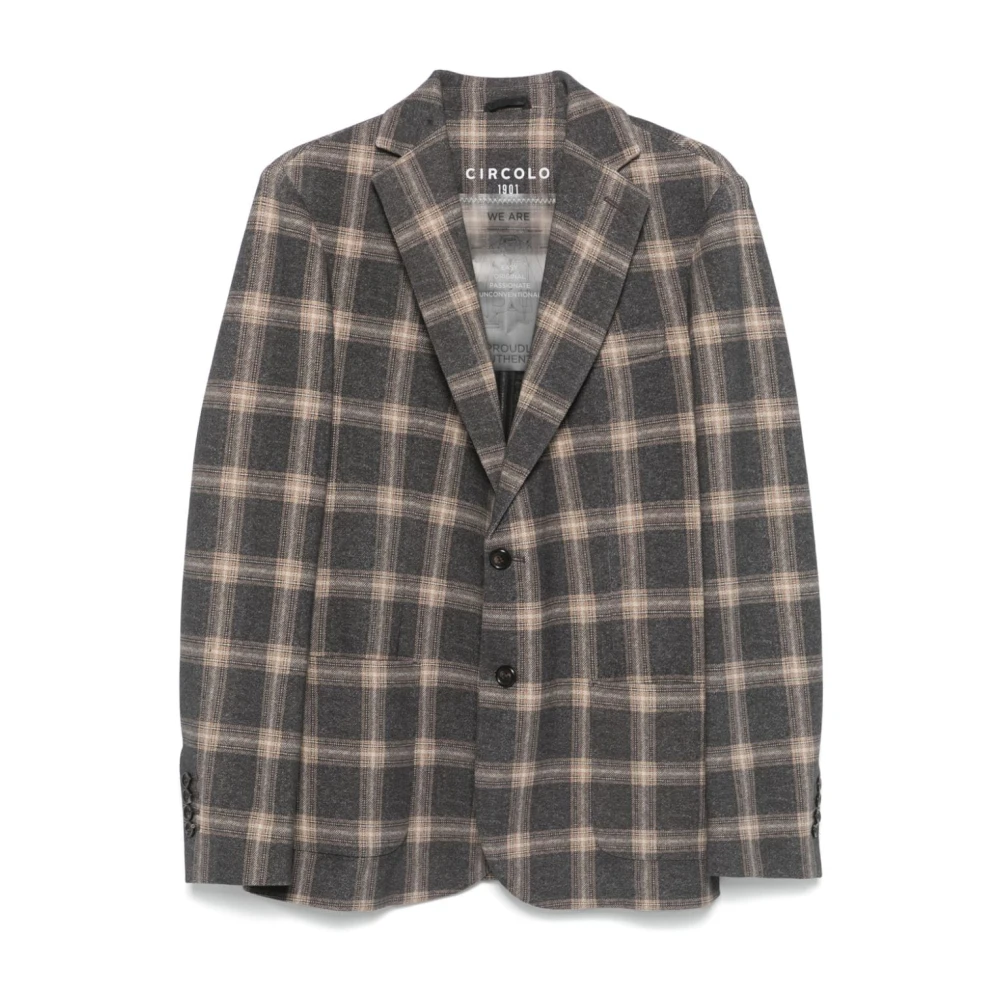 Circolo 1901 Men's Plaid Fleece Jacket With Notched Lapels