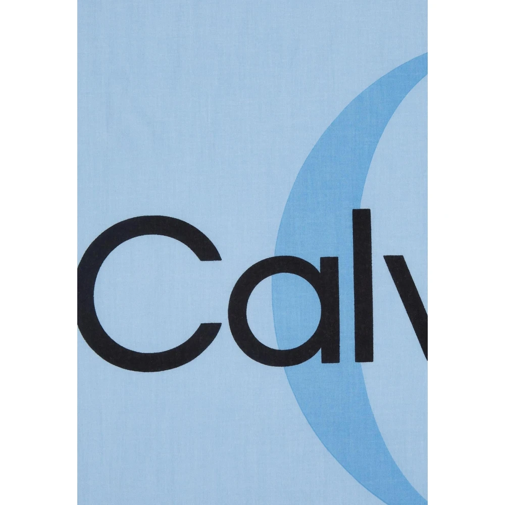 Calvin Klein Blauwe Bedrukte Katoenen Sjaal Blue Dames