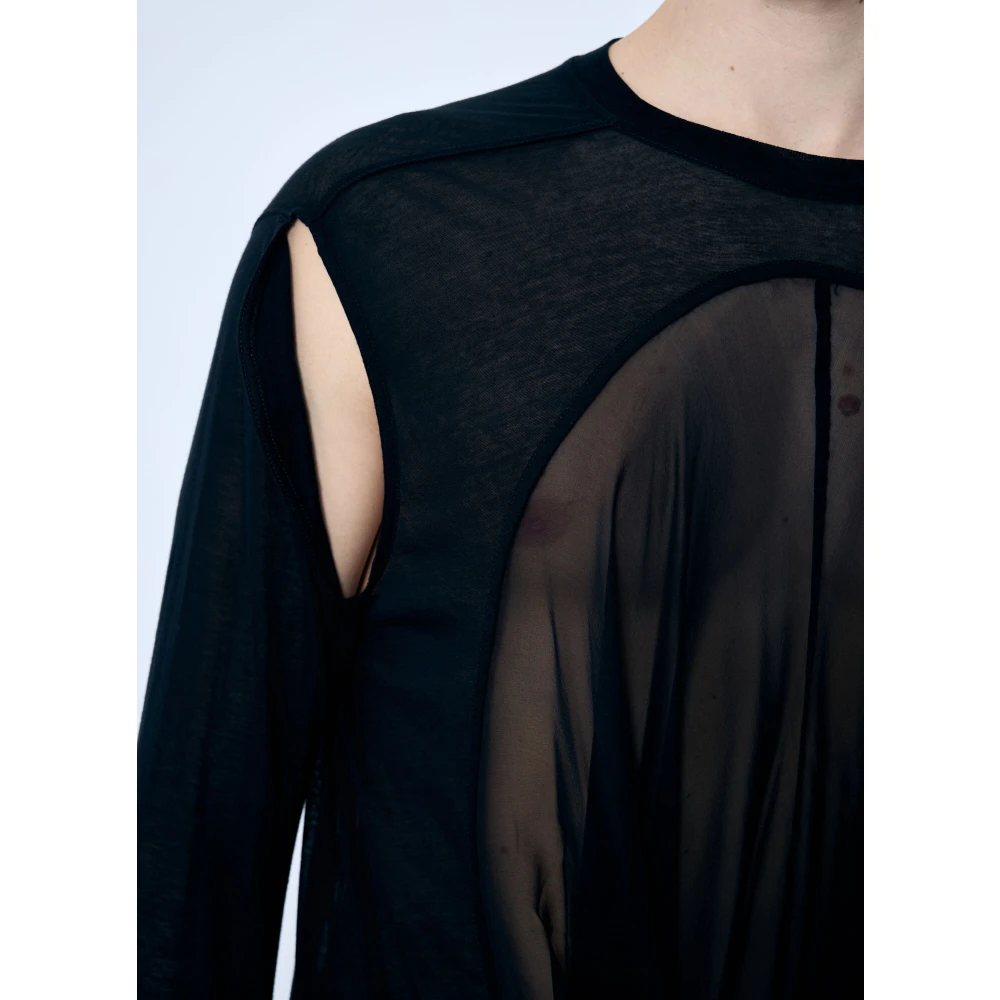 Rick Owens Panel Katoenen T-Shirt met Ronde Hals en Lange Mouwen Black Heren
