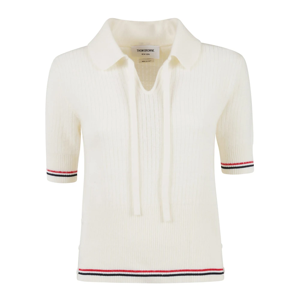 Thom Browne Merino Wool Polo med nyckelhålsringning White, Dam