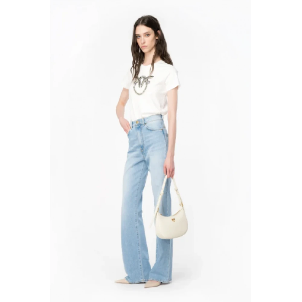 pinko Love Birds Geborduurd Wit T-shirt White Dames