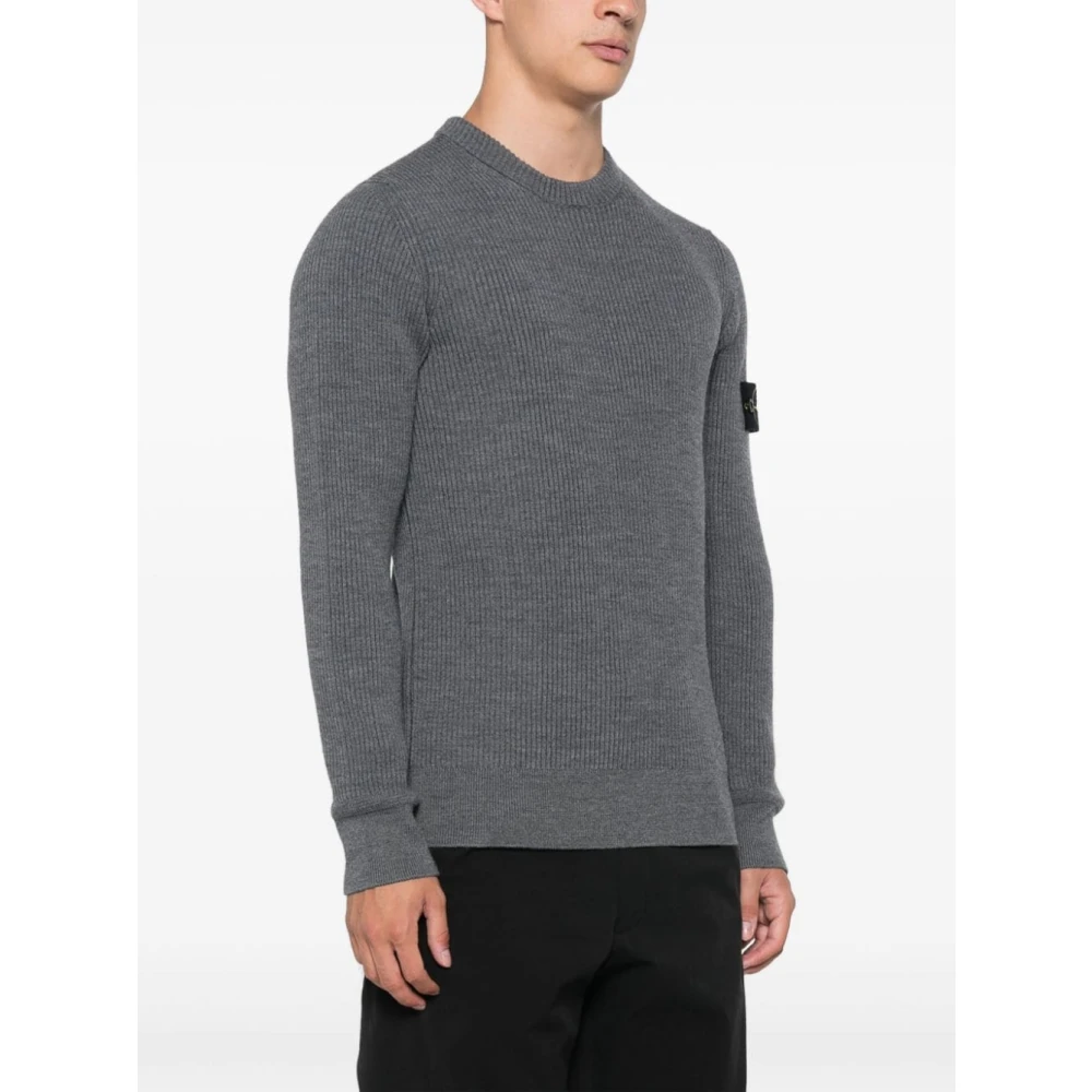 Stone Island Grijze Sweater met Engelse Rib Kraag Gray Heren