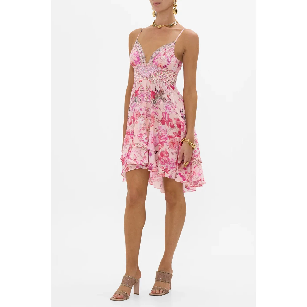 Camilla Botanische Novelle Zijden Frill Jurk Pink Dames