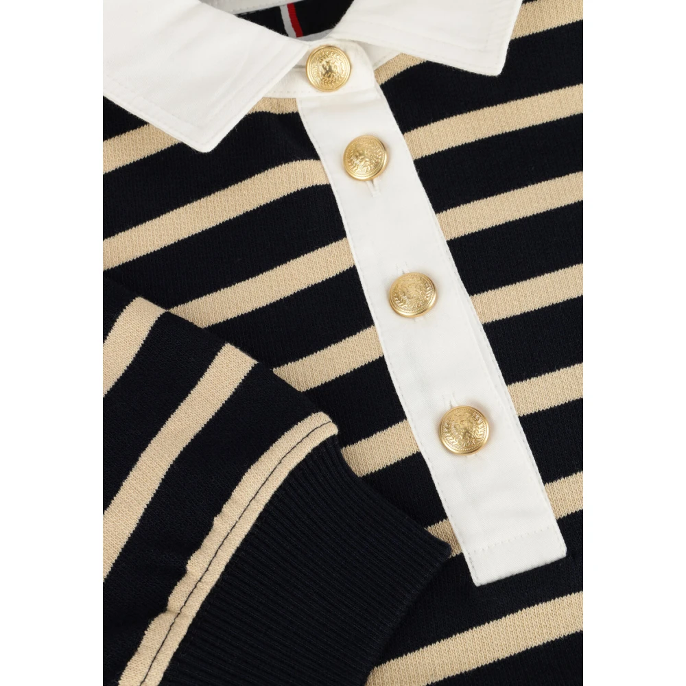 Tommy Hilfiger Navy Gestreepte Gouden Knoop Polo Sweater Blue Dames