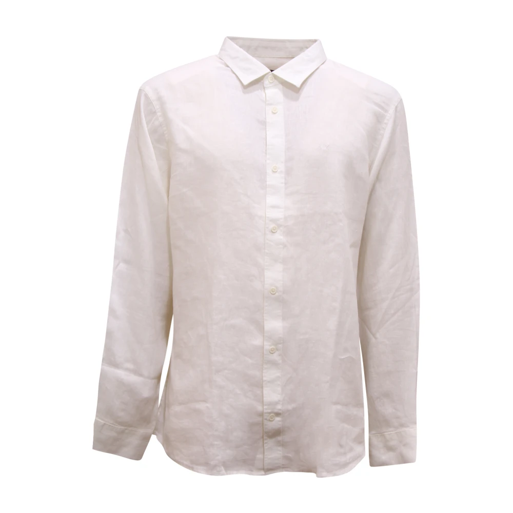 Armani White Casual Shirts, Male, Xl, Regular Fit Linen Shirt