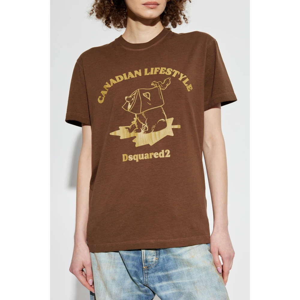 Dsquared2 T-shirt met logo Brown Dames