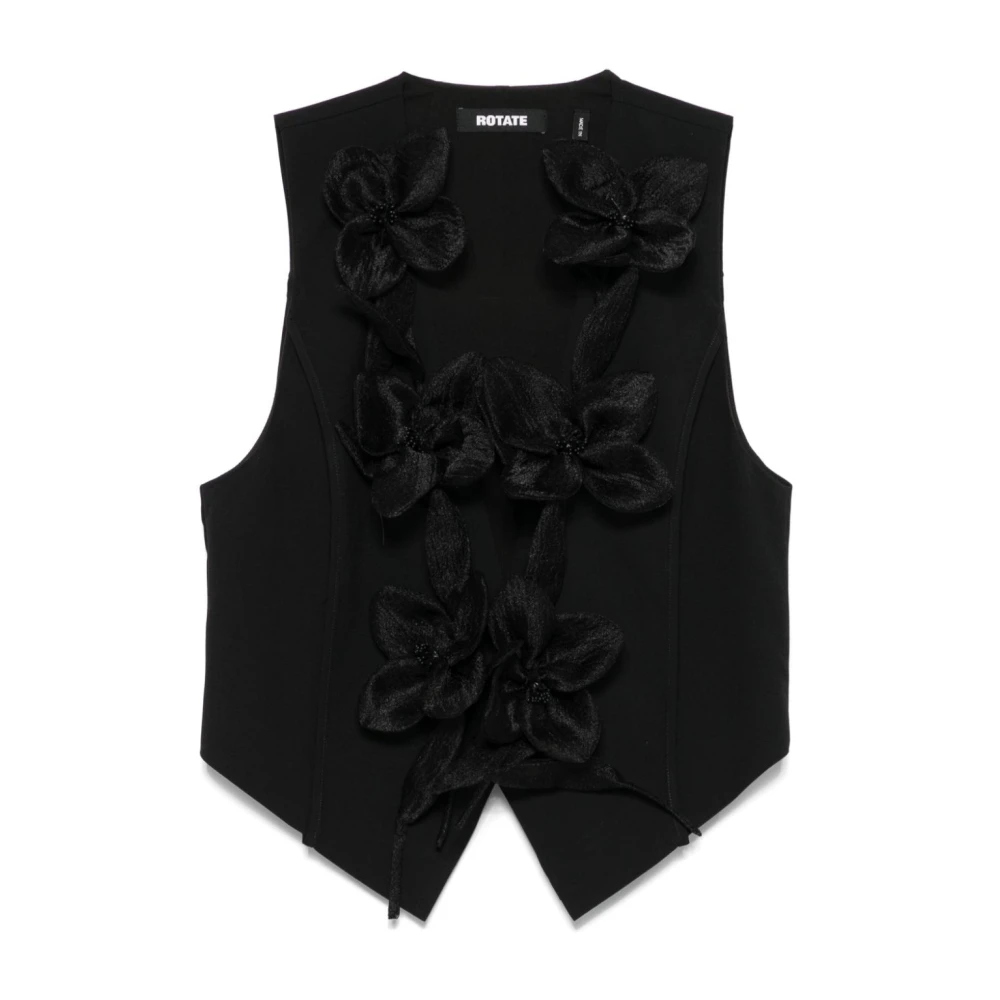 Rotate Birger Christensen Mouwloze Zwarte Stofvest met Bloemen Black Dames