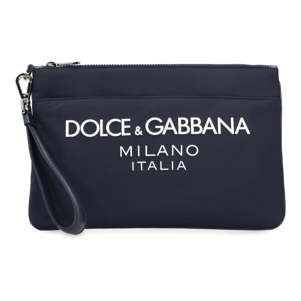 Dolce & Gabbana Nylon Clutch Tasmet Rubberized Logo Blue Heren