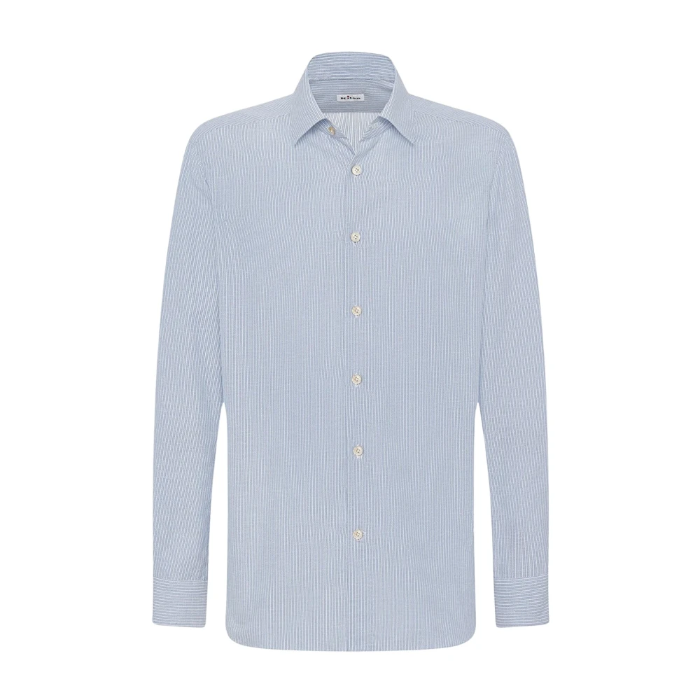 Kiton Elegante Gestreepte Katoenen Overhemd Blue Heren