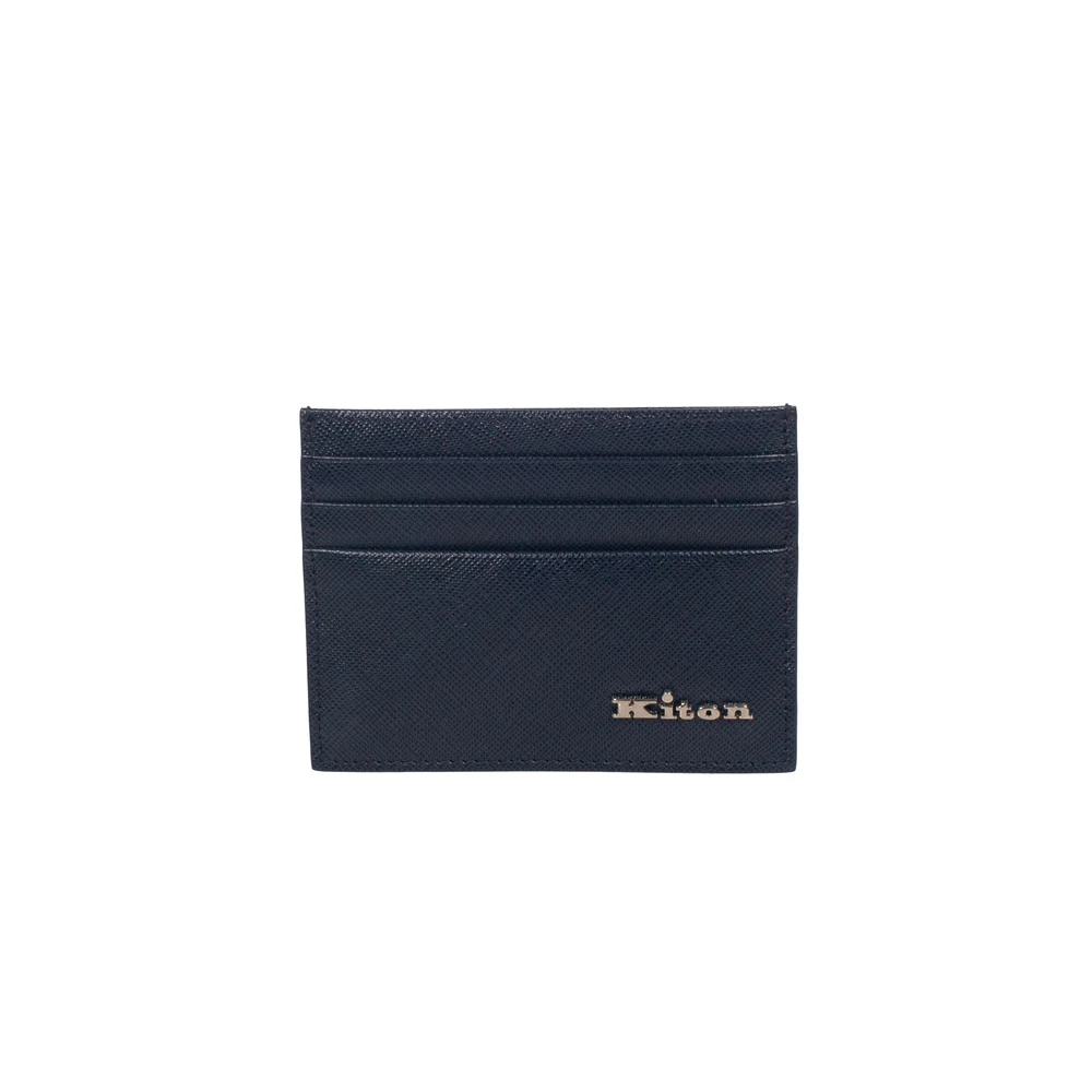 Kiton Leren Creditcardhouder Blue Heren
