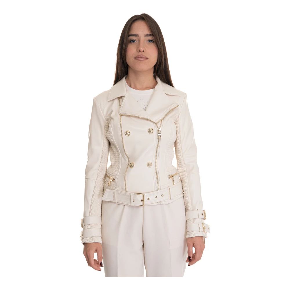 Guess Bikerjack van imitatieleer met knopen Beige Dames