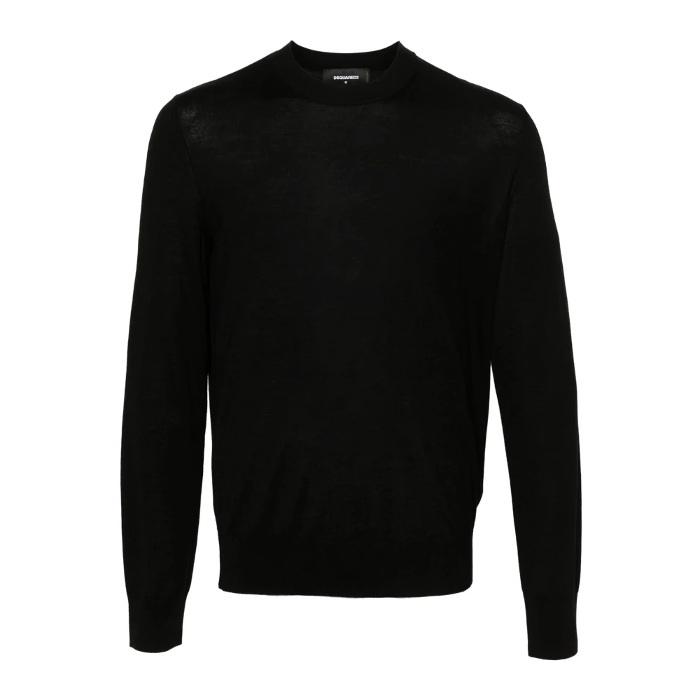 Dsquared2 Men's Black Round-Neck Knitwear, 2XL, Ribbed Logo Jumper