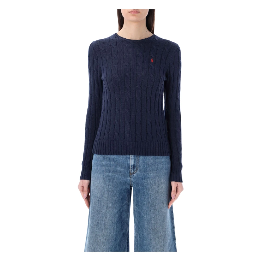 Navy Cable-Knit Crewneck Sweater