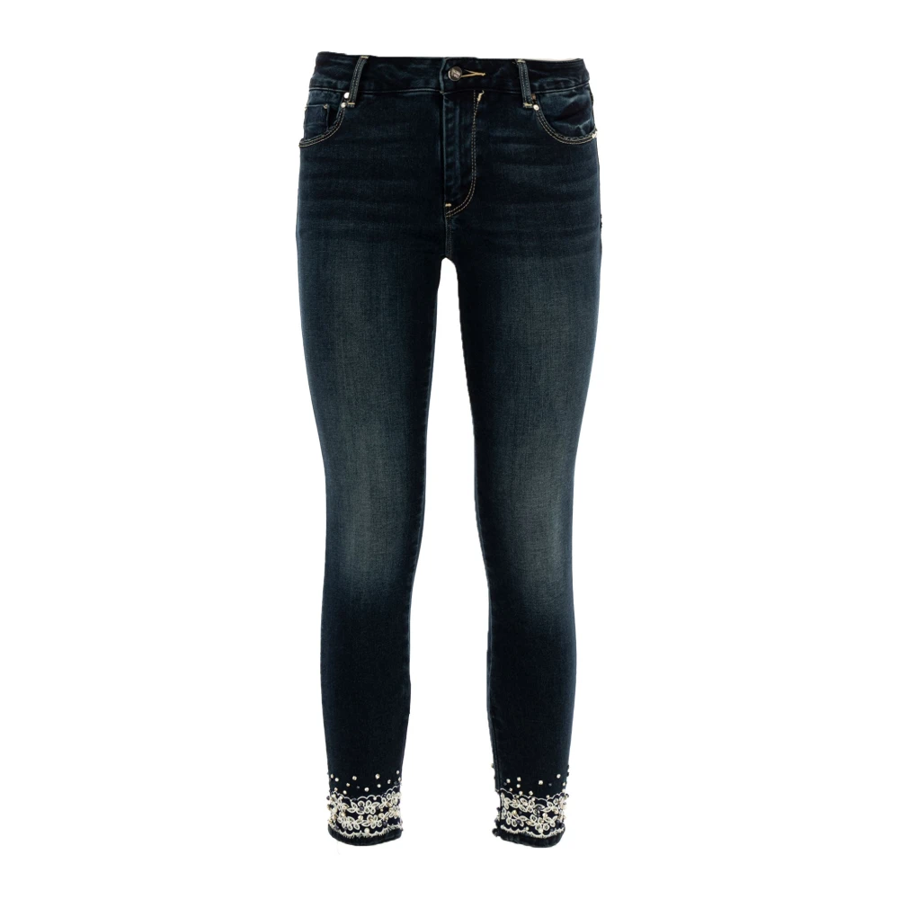 Fracomina Dames Skinny Capri Jeans met Borduursel Blue Dames