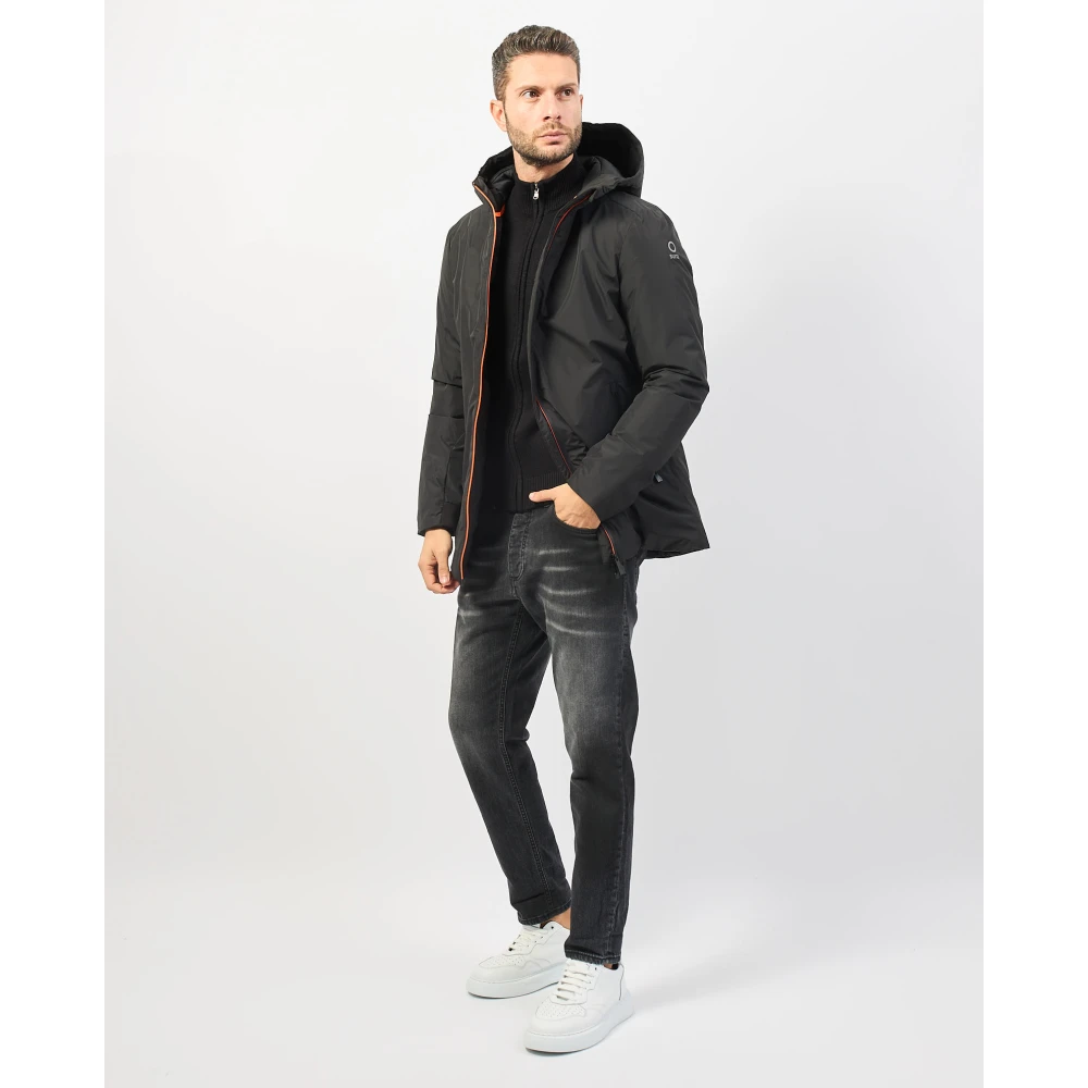 Suns Zwarte Gewatteerde Jas met Fluorescerende Details Black Heren