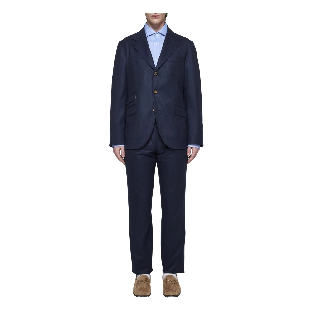 BRUNELLO CUCINELLI Navy Blauw Wollen Pak Blue Heren