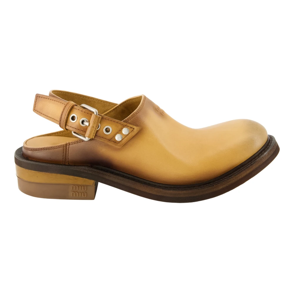 Miu Miu Brown Calf Leather Bos Taurus Mules - EU38/US8 - Image 3