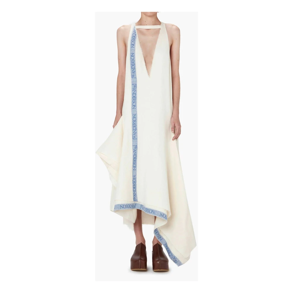 JW Anderson Flared V-Neck Panelled Dress Beige Dames