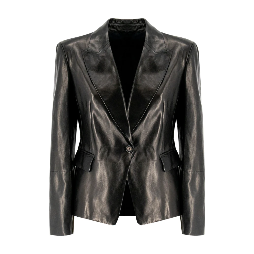 BRUNELLO CUCINELLI Nappa Leren Geborduurde Jas Black Dames