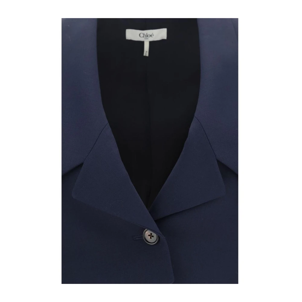 Chloé Monochrome Patroon Wollen Blazer Jas Blue Dames