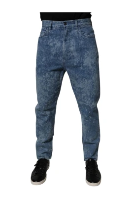 Blå Batikmönstrade Stuprörsjeans i Denim
