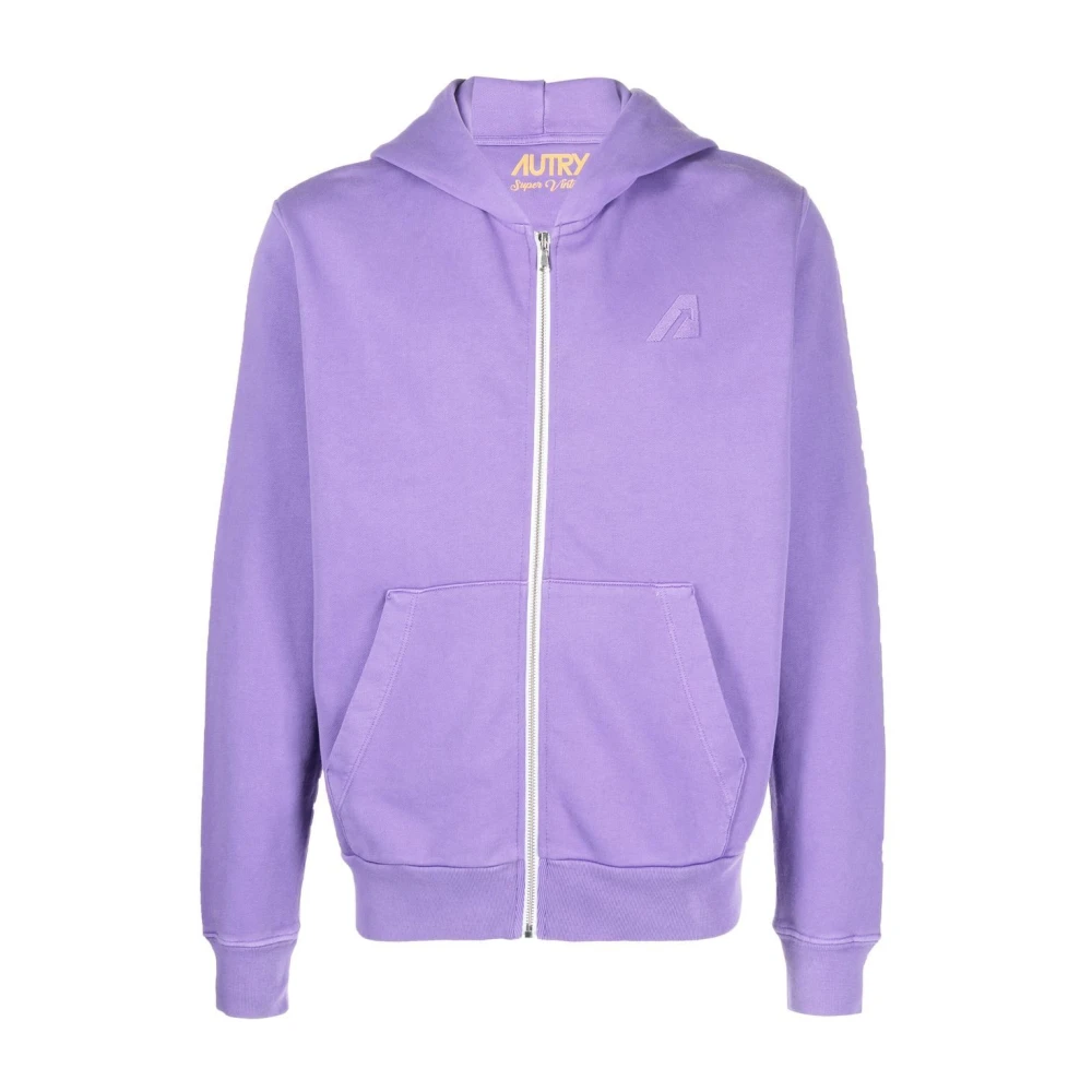 Autry Men's Purple Zip-Throughs, M, Logo Cotton Hoodie