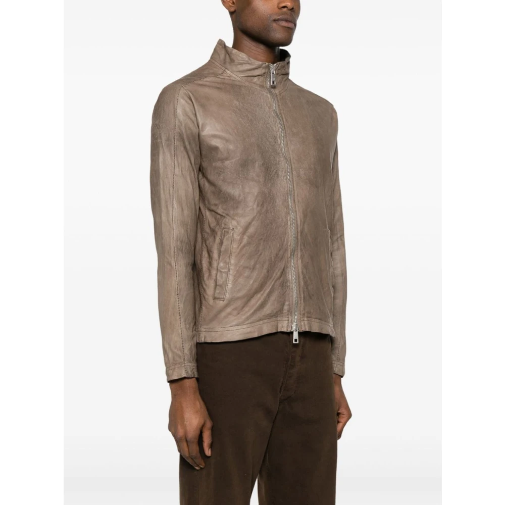 Giorgio Brato Beige Leren Jas met Hoge Kraag en Meerdere Zakken Beige Heren