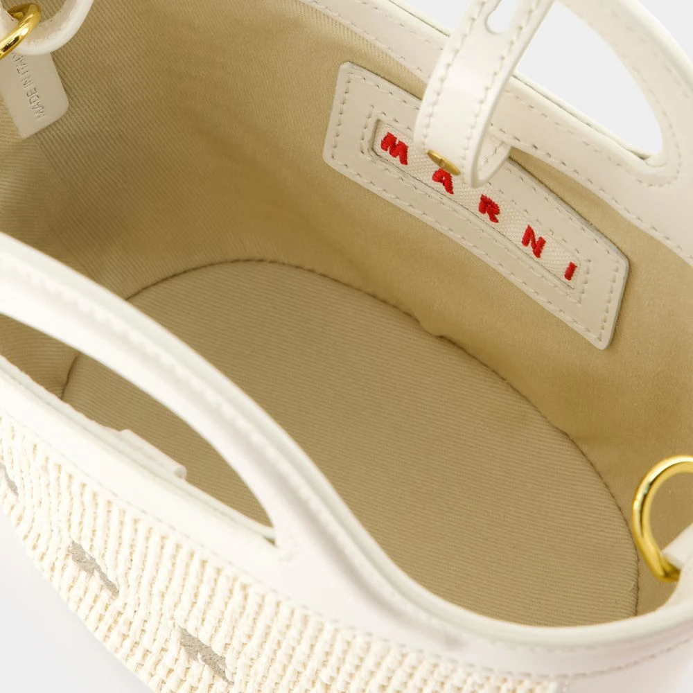 Marni Witte Katoenen Micro Portemonnee Tropicalia Beige Dames