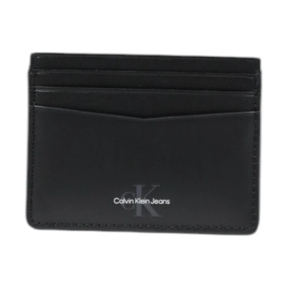 Calvin Klein Jeans Zwarte Leren Kaarthouder Portemonnee Black Heren