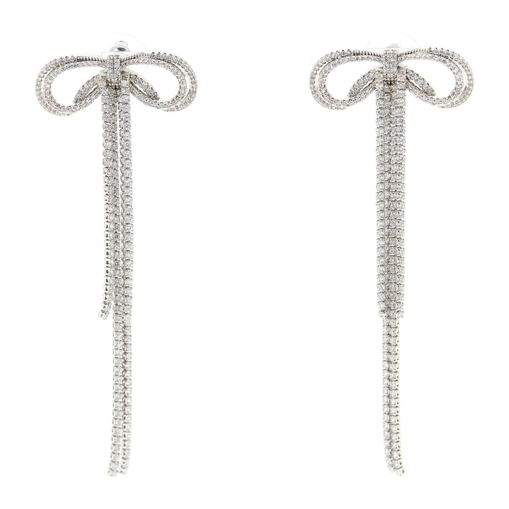 Self Portrait Double Crystal Bow Earrings - Female - Earrings - Gray - One Size - Accessories