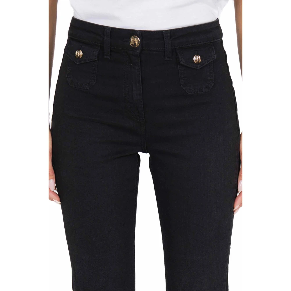Elisabetta Franchi Zwarte Flare Cropped Denim Jeans Black Dames