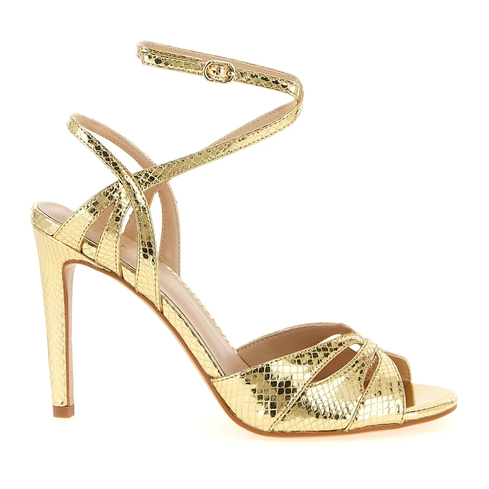 Twinset Women's Yellow Laminated Leather Sandals With Print
