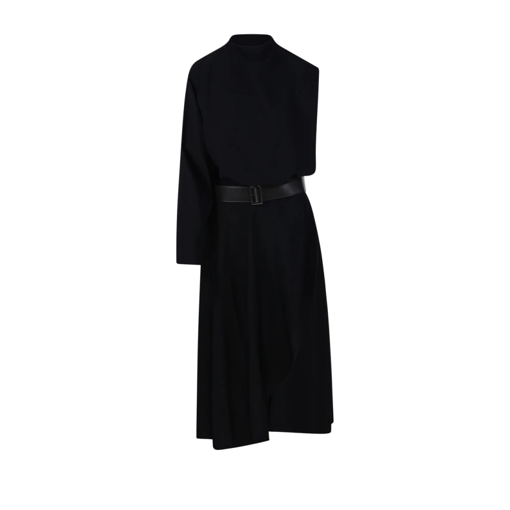 Alaïa Zwarte Jurk met Riem en Lange Mouwen Black Dames