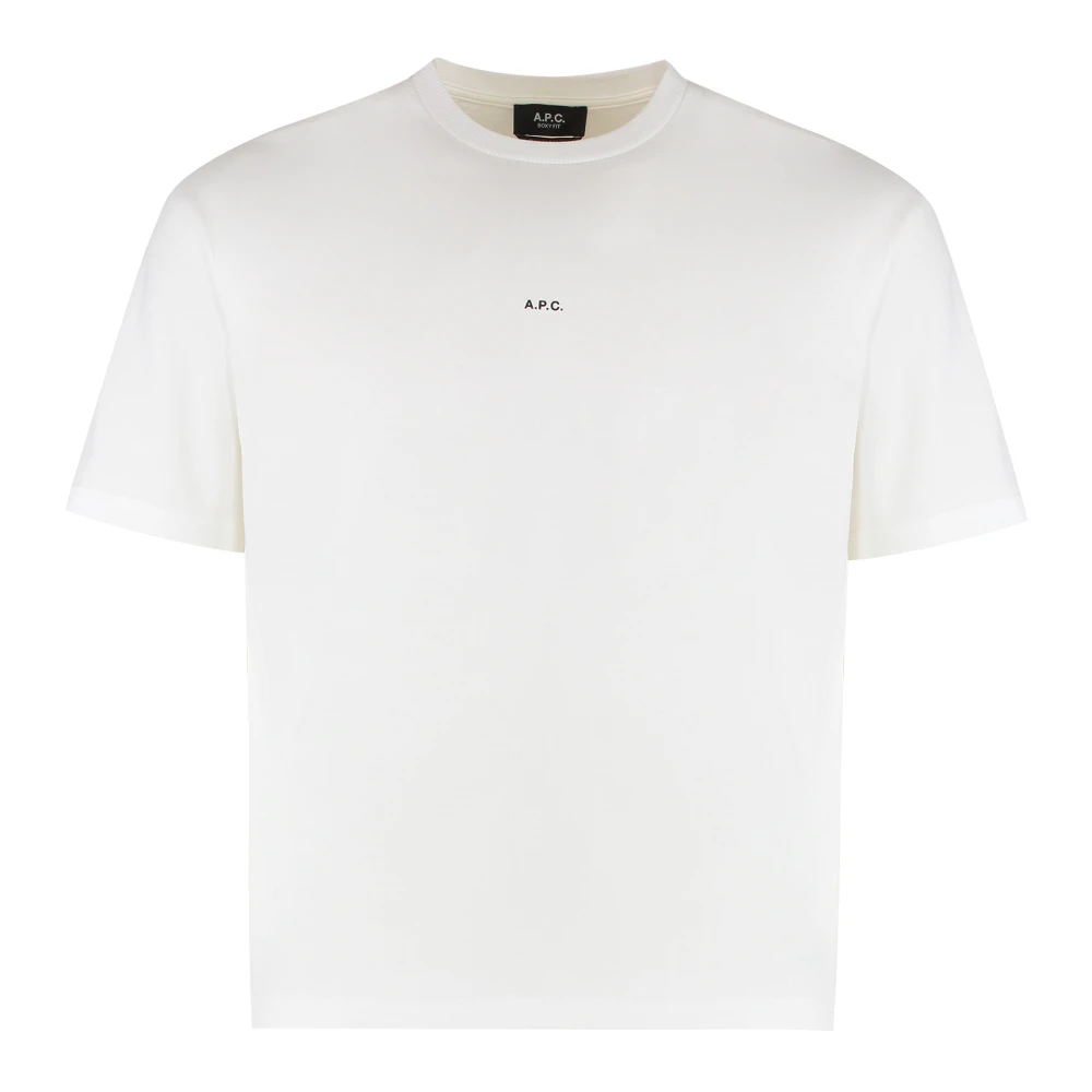 A.p.c. Men's White Boxy Micro Logo Cotton Crew-Neck T-Shirt