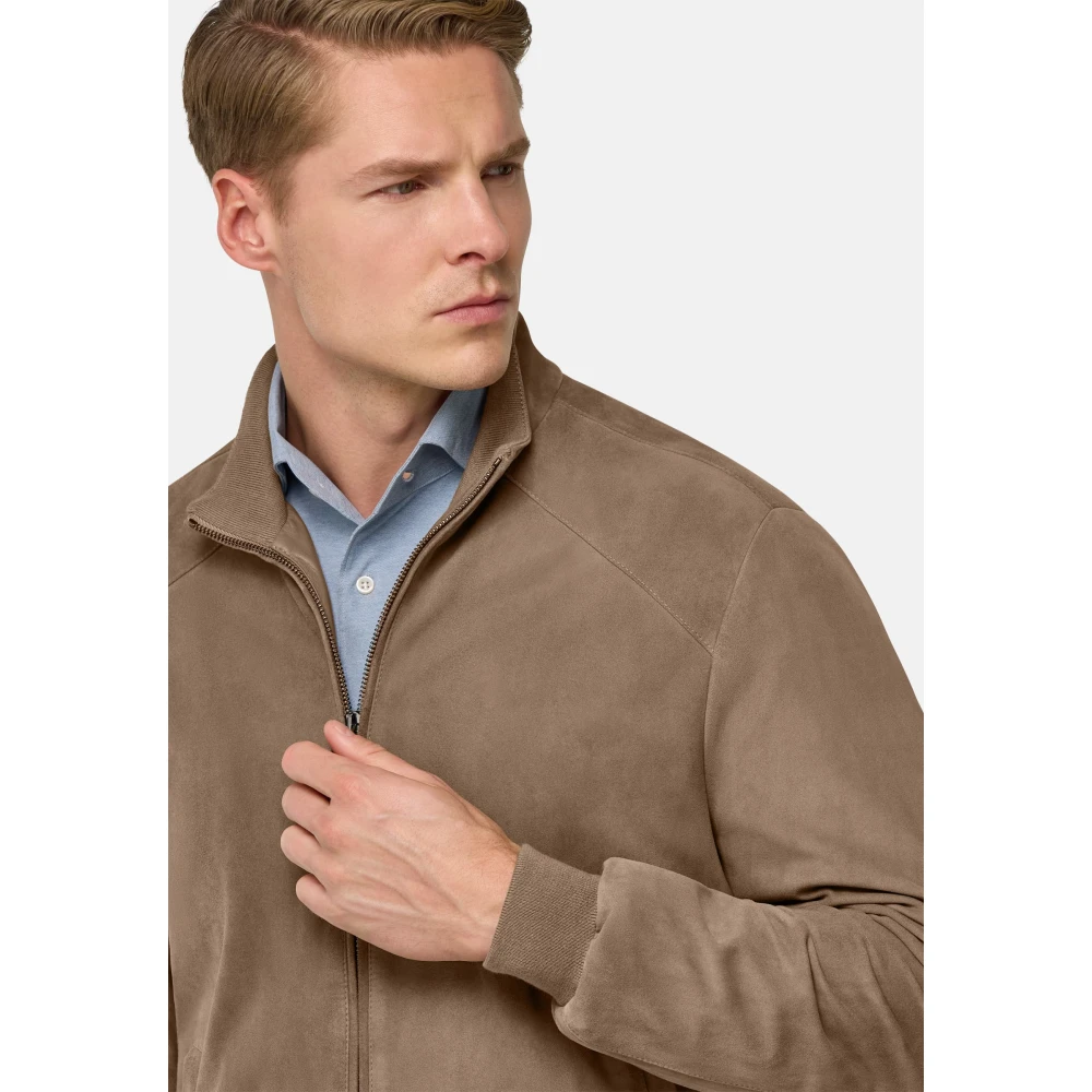 Boggi Milano Bomberjack van echt suède leer Beige Heren