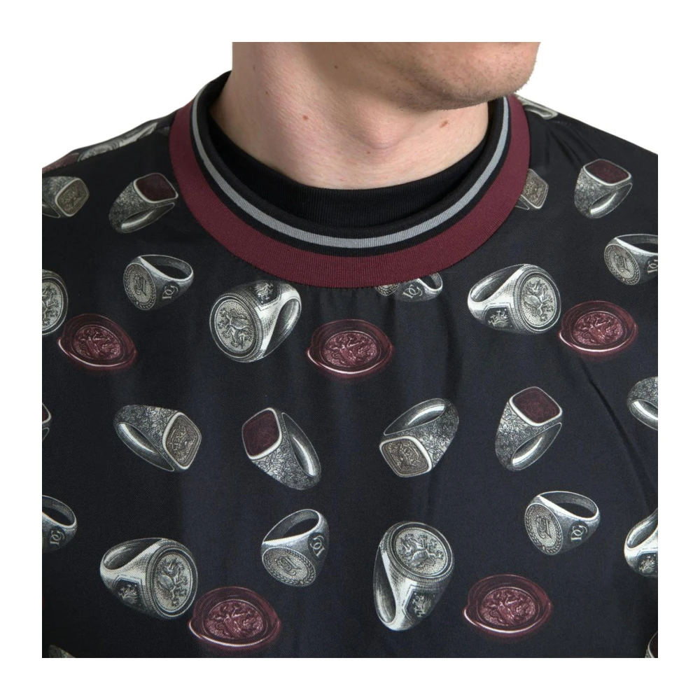 Dolce & Gabbana Zijden Crewneck Sweater met Ring Print Black Heren