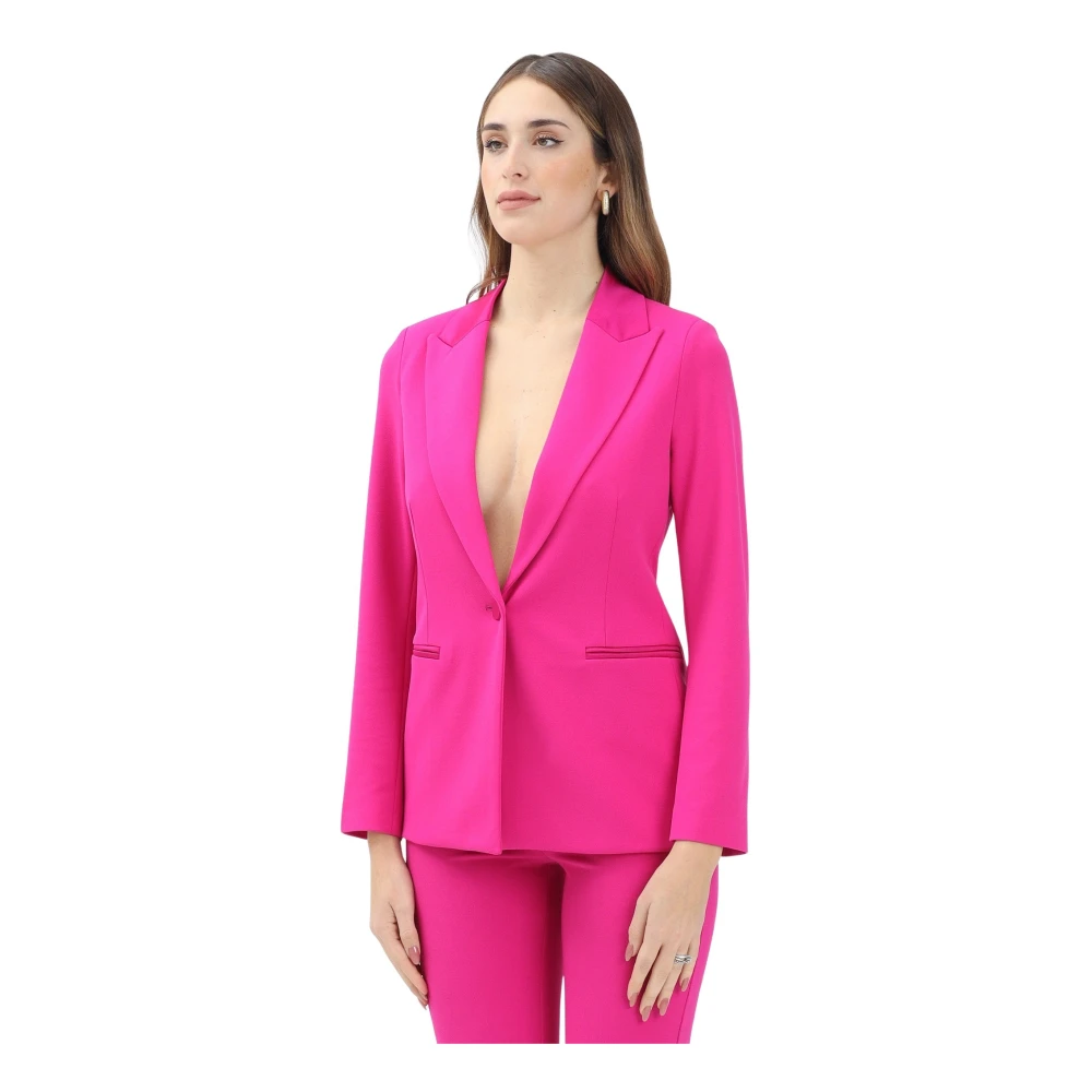 ViCOLO Gestructureerde Fuchsia Jas met V-Hals Pink Dames