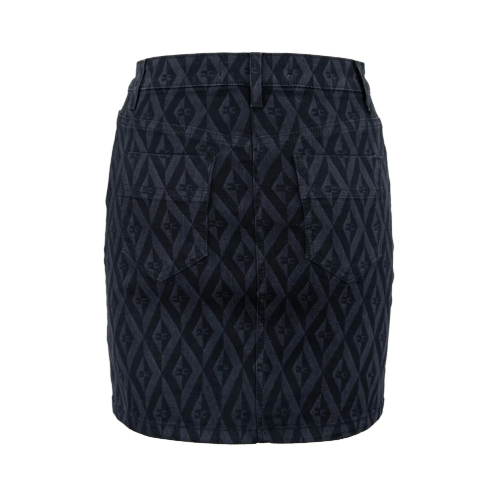 Elisabetta Franchi Denim Rok met Logo Patroon en Zakken Black Dames