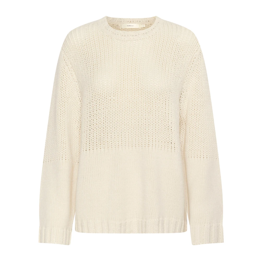 Inwear Women's Beige Round-Neck Knitwear, M, Oversized Knit Jumper With Pattern