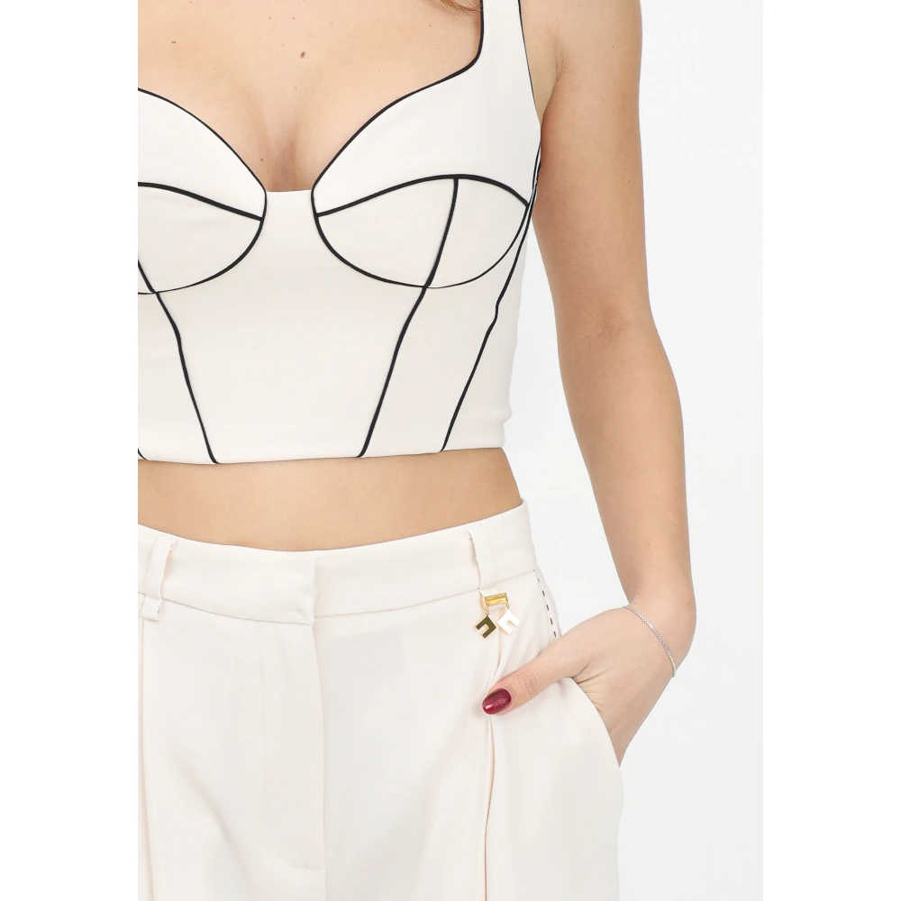 Elisabetta Franchi Witte Bustier met Zwarte Details White Dames