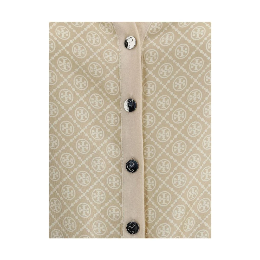 TORY BURCH Zijden en wollen Monogram Cardigan Beige Dames
