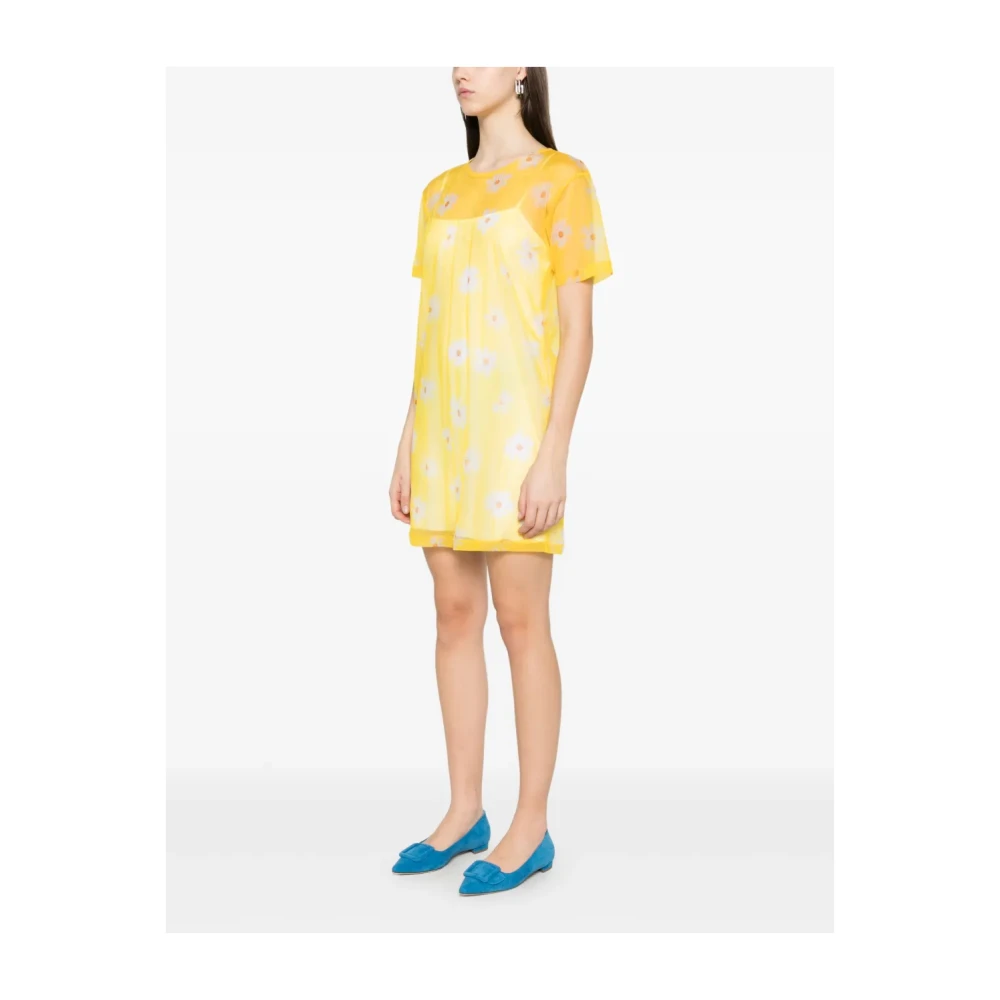 Moschino Gele Crewneck Jurk Gevoerd Korte Mouwen Yellow Dames