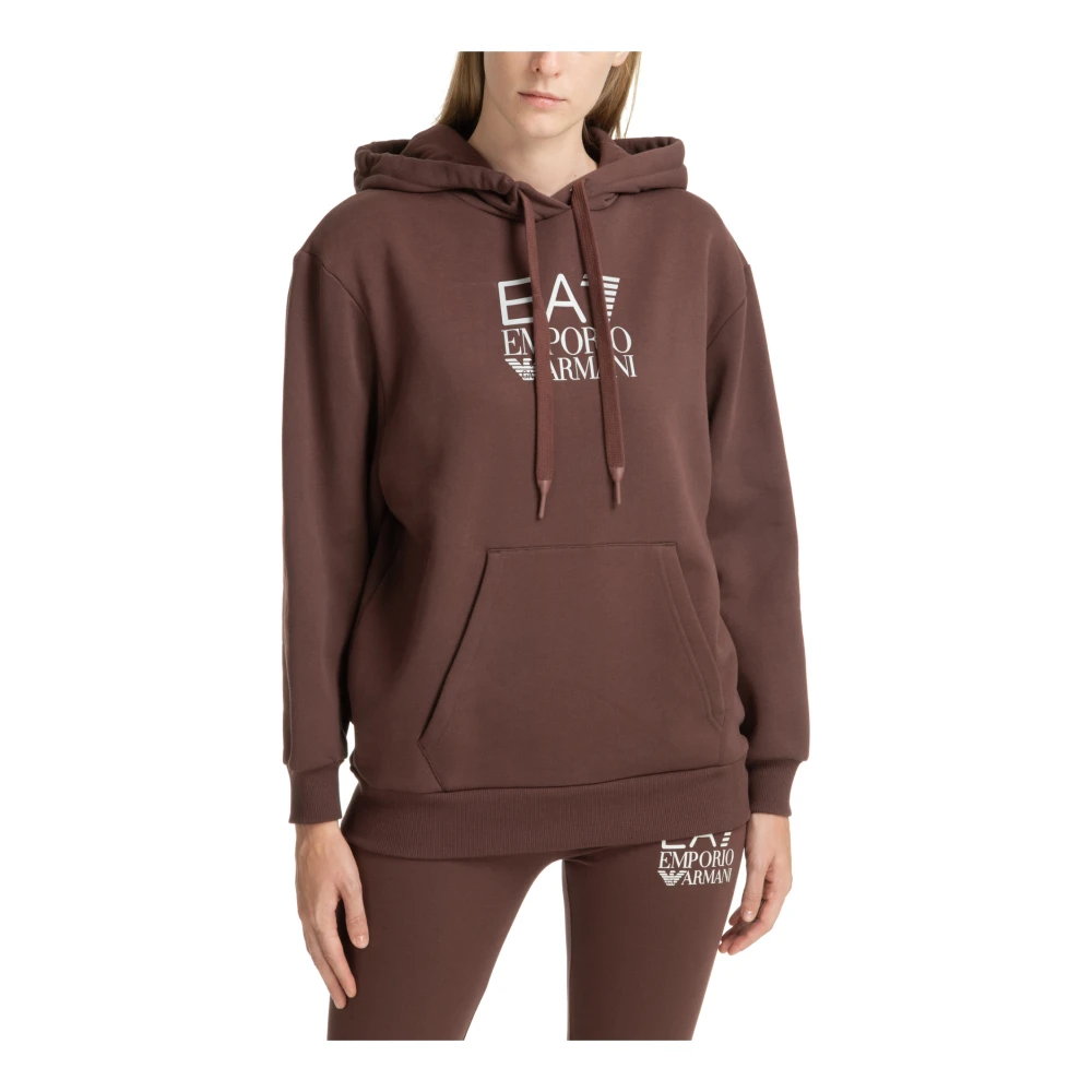 Emporio Armani EA7 Trekkoord Effen Logo Zak Hoodie Brown Dames