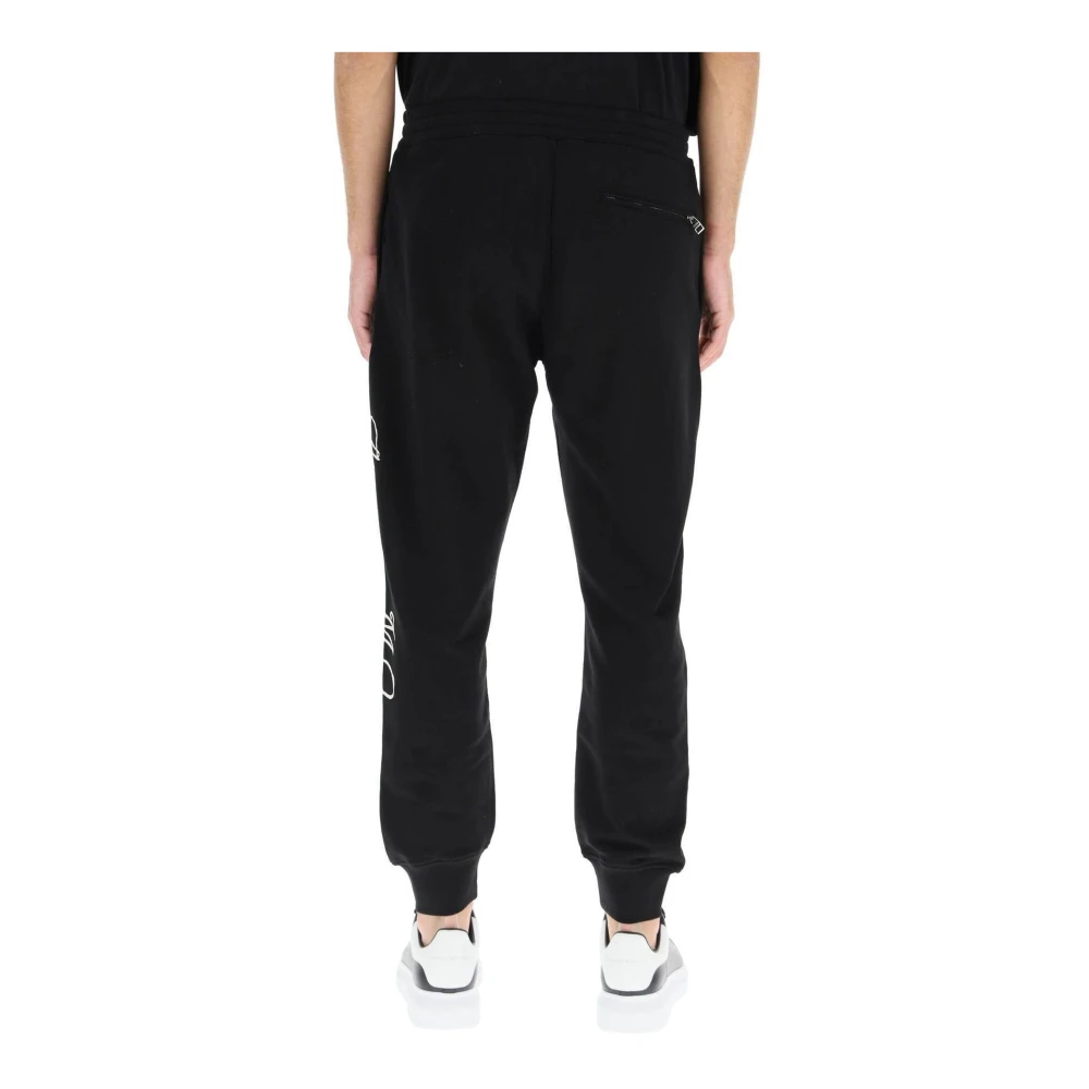 alexander mcqueen Logo Katoenen Broek met Trekkoord Taille Black Heren