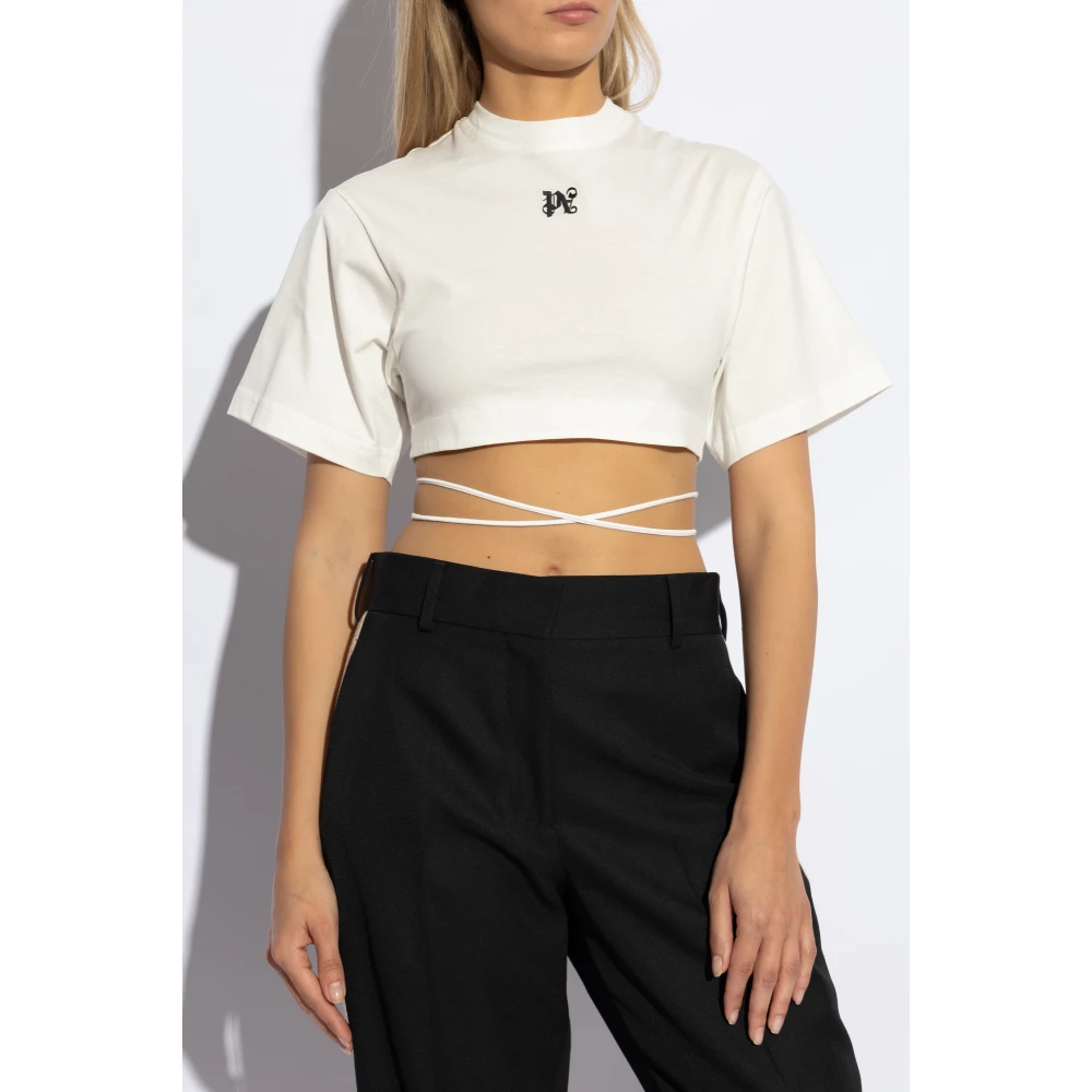 Palm Angels T-shirt aan de achterkant vastgebonden met koorden White Dames